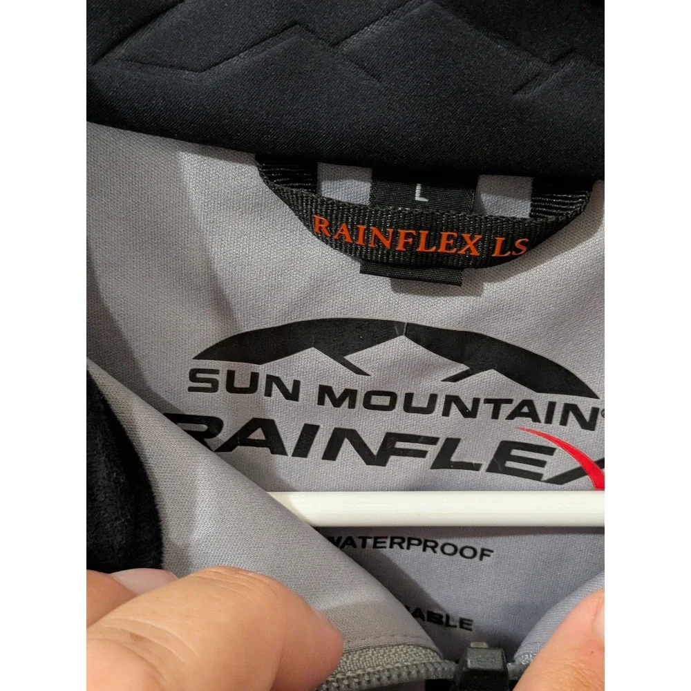 Sun Mountain Rainflex LS Golf Jacket Mens Large Grey Orange Waterproof 1/4 Zip